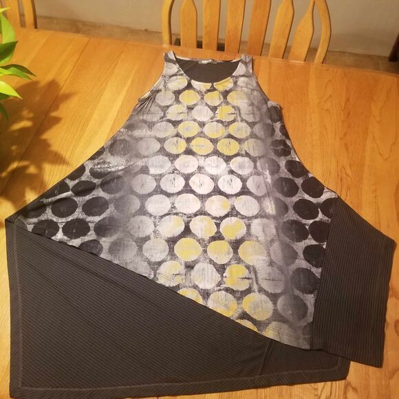 LagenLook Alembika Yellow Gray Asymmetric Tank Dress Free Black Top Womens Sz S - Picture 14 of 16